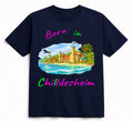 T-Shirt aus Bio-Baumwolle, "Born in Chilldesheim", Michaeliskirche in Regenbogenfarben-Variante, schwarz, Nr.012, inkl. Versand