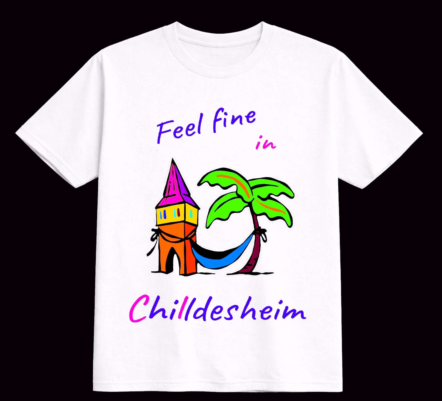T-Shirt aus Bio-Baumwolle, "Feel fine in Chilldesheim"  Kehrwiederturm-Variante, weiß, Nr. 001, inkl. Versand