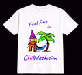 T-Shirt aus Bio-Baumwolle, "Feel fine in Chilldesheim" Kehrwiederturm-Variante, weiß, Nr.002, inkl. Versand