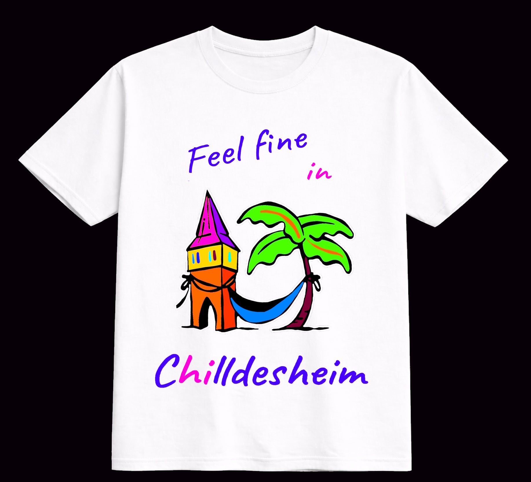 T-Shirt aus Bio-Baumwolle, "Feel fine in Chilldesheim" Kehrwiederturm-Variante, weiß, Nr.002, inkl. Versand
